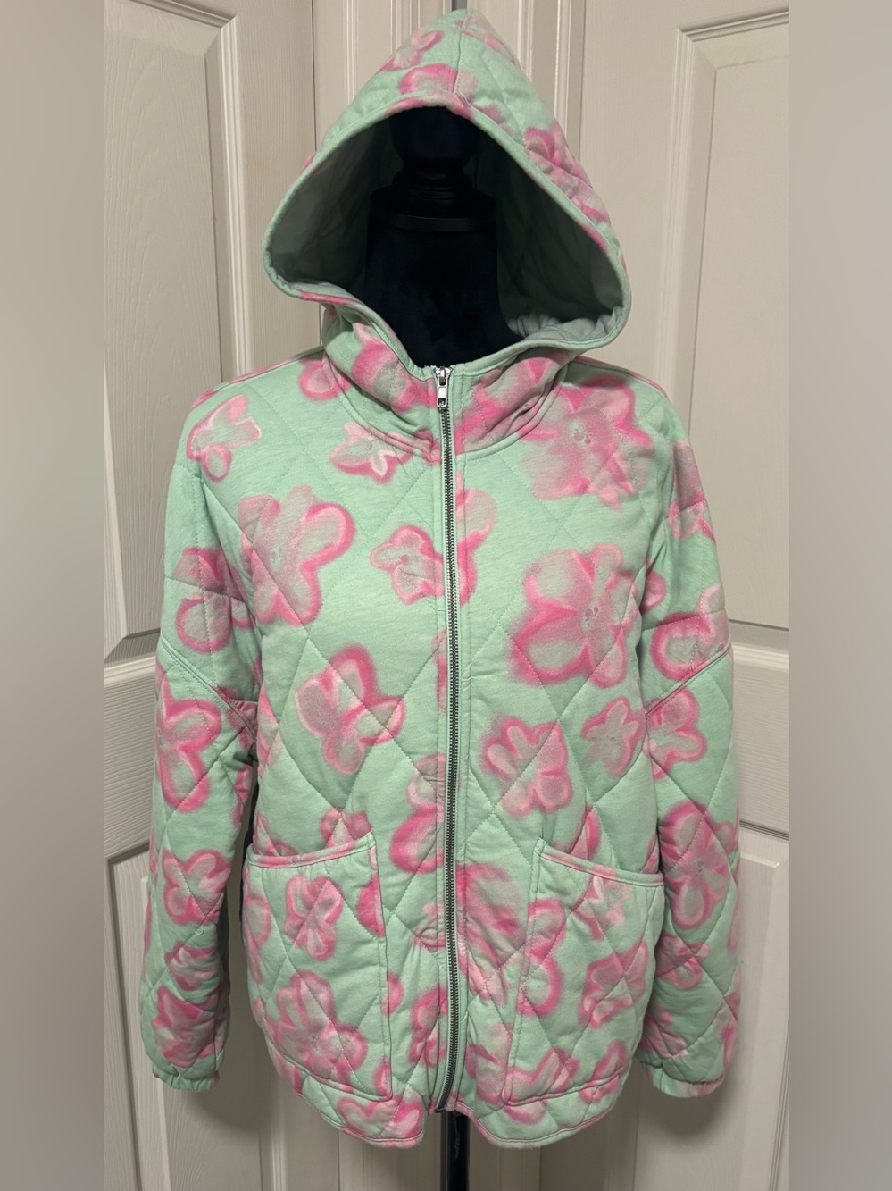Wild Fable Floral Hooded Zip-Up Quilted Puffer Jacket - Picture 2 of 8